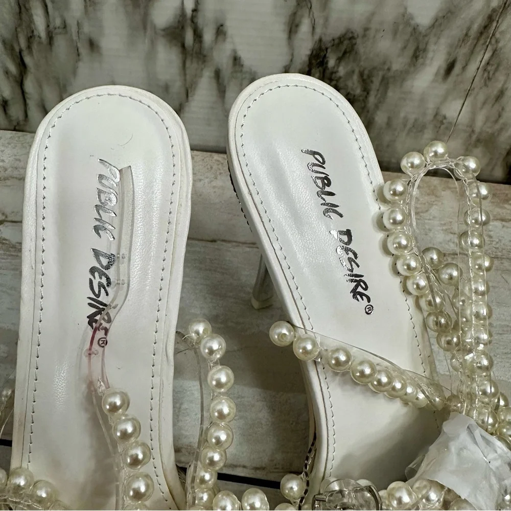 Public Desire White Pearl Stiletto Heels Shimmer Sparkly Wedding Cinderella - Picture 12 of 14